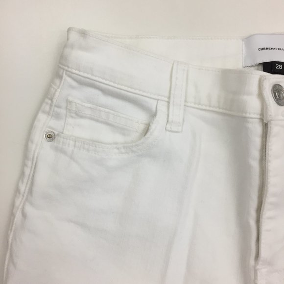CURRENT ELLIOTT White Distressed Ripped Knee 5 Pocket Logo Hardware Skinny Jeans - Picture 4 of 11